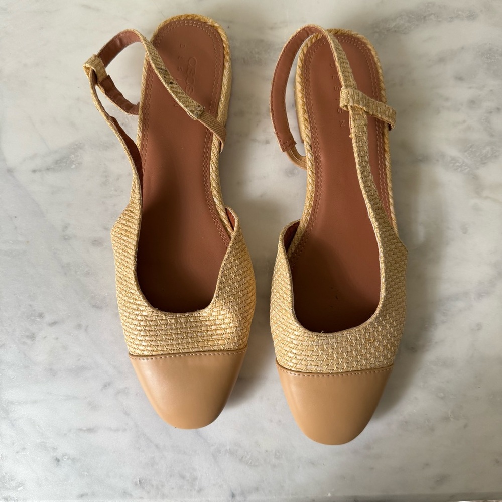 ASOS Beige Raffia Slingback Flats Size 8